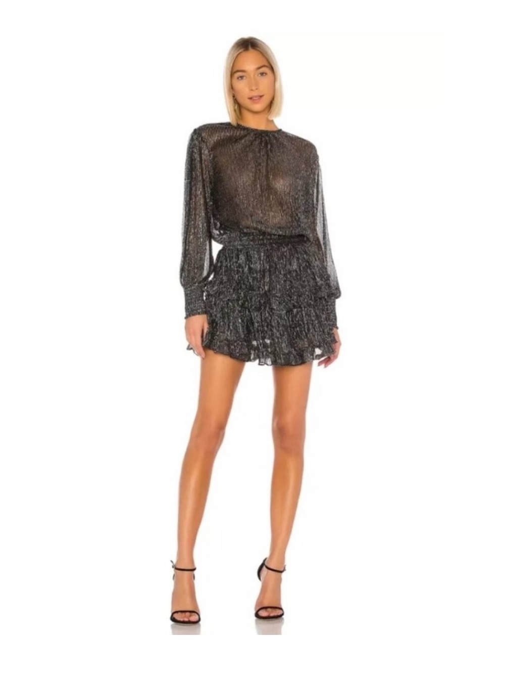 Misa Los Angeles X REVOLVE Katia Mini Dress Metallic Black Ruffles - Small